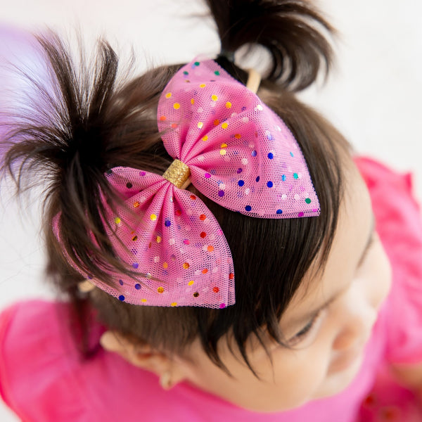Raspberry Confetti Tulle Bow Baby Headband