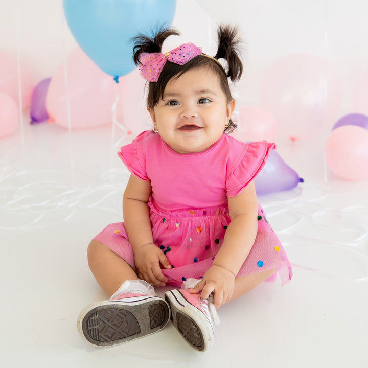 Raspberry Confetti Tulle Bow Baby Headband