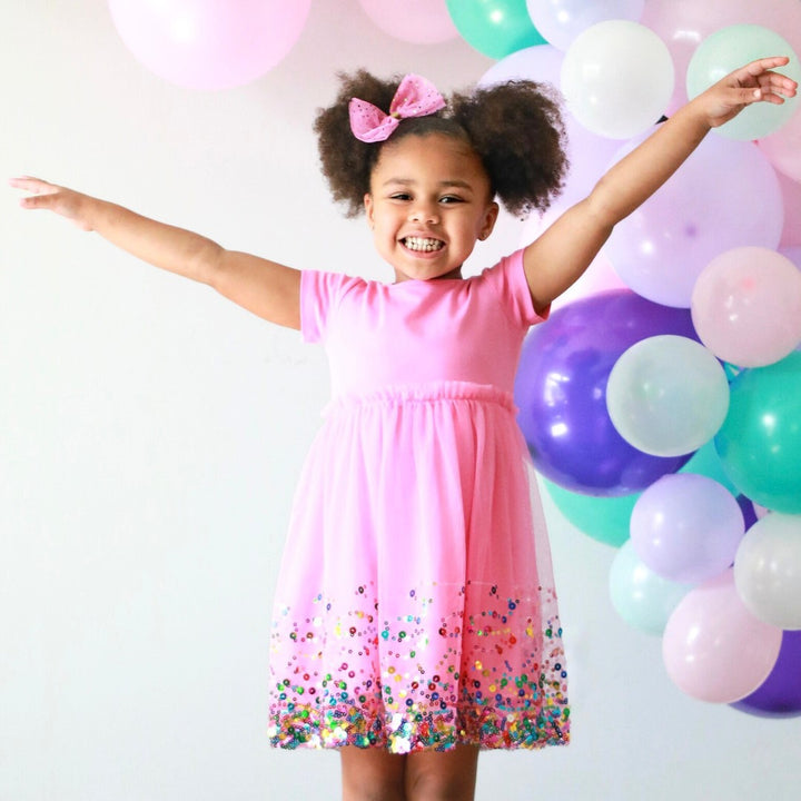 Raspberry Confetti Short Sleeve Tutu Dress