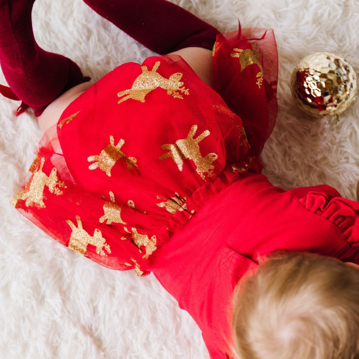 Reindeer Christmas Long Sleeve Tutu Bodysuit