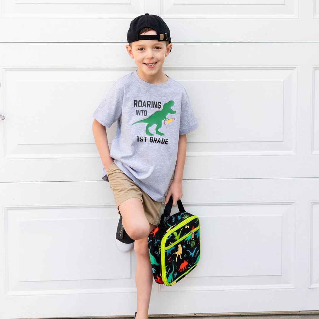 Roaring Into First Grade Short Sleeve T-Shirt - Gray