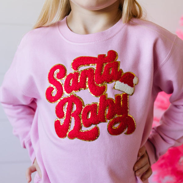 Santa Baby Patch Christmas Sweatshirt - Pink