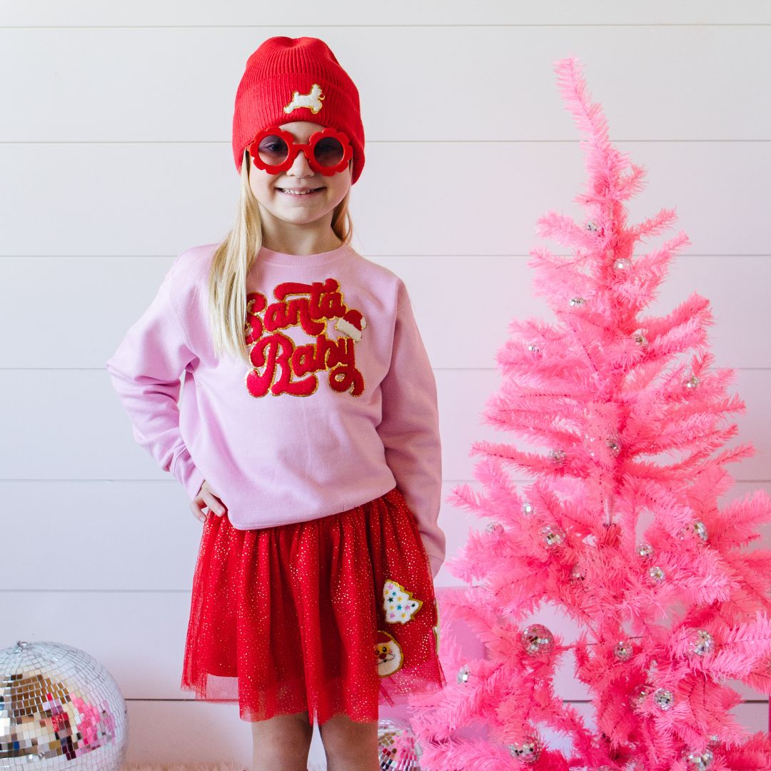 Santa Baby Patch Christmas Sweatshirt - Pink