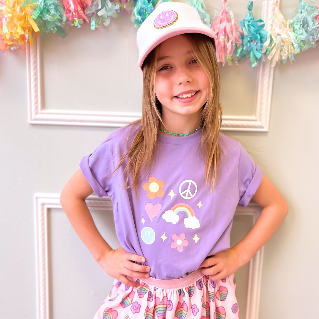 Happy Doodle Short Sleeve T-Shirt - Lavender