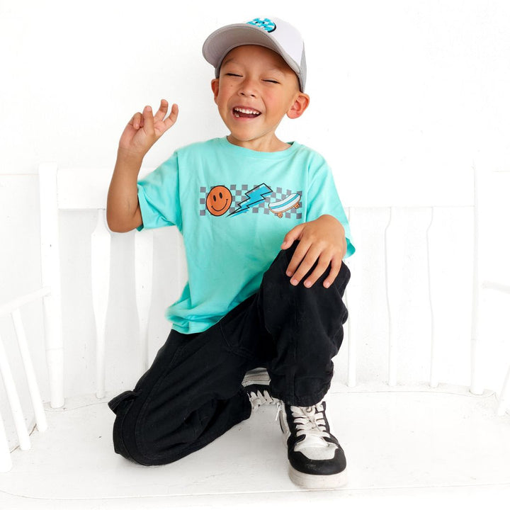 Happy Skater Dude Short Sleeve T-Shirt - Aqua