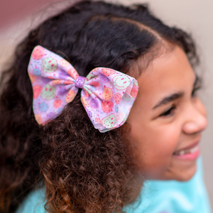 Smiley Face Tulle Bow Clip