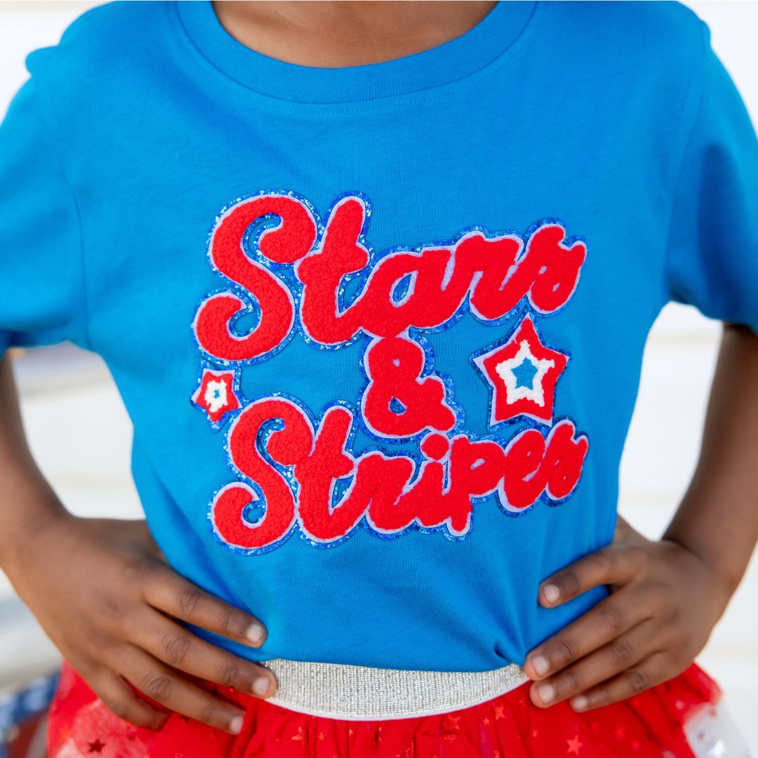 Stars and Stripes Patch Short Sleeve T-Shirt - Mid-Blue