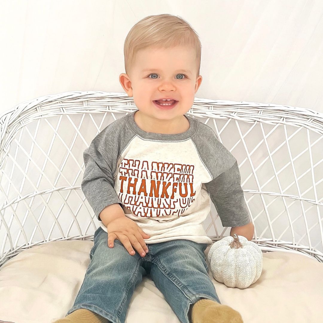 Thankful Echo Thanksgiving 3/4 Shirt - Natural/Heather