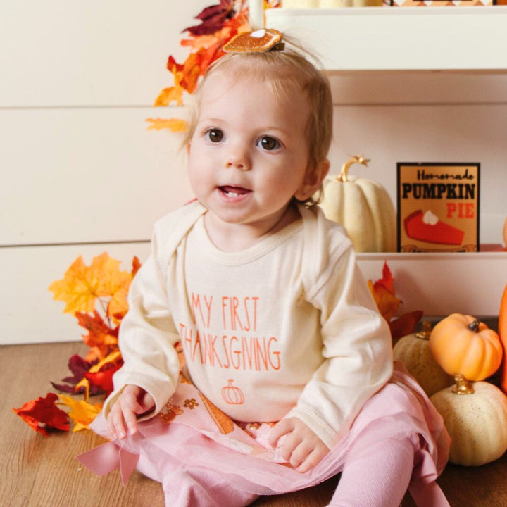 My First Thanksgiving Long Sleeve Bodysuit - Natural