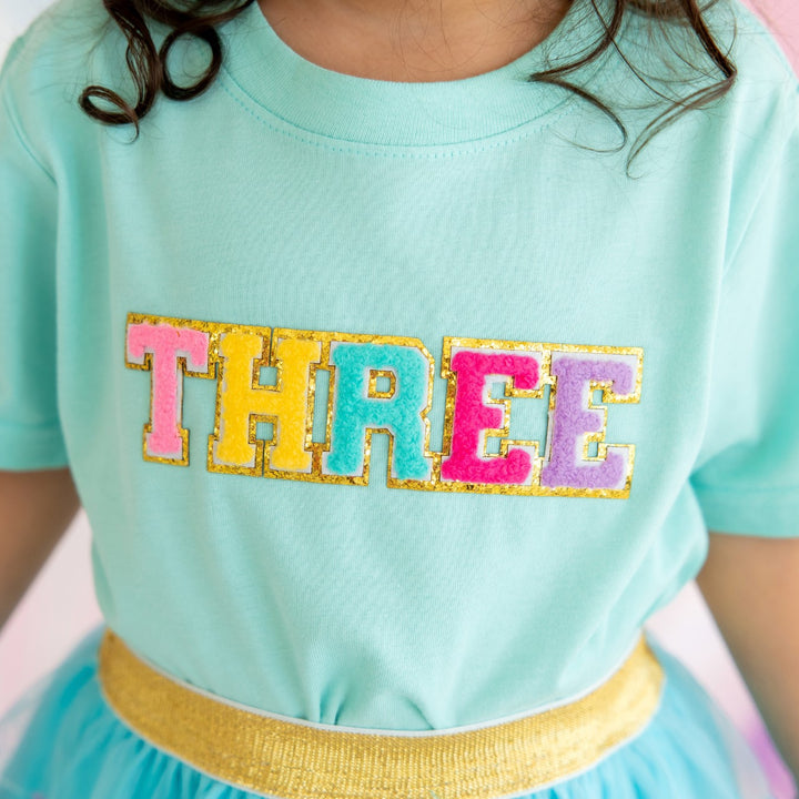 Third Birthday Patch Short Sleeve T-Shirt - Aqua