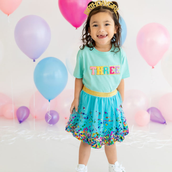 Third Birthday Patch Short Sleeve T-Shirt - Aqua