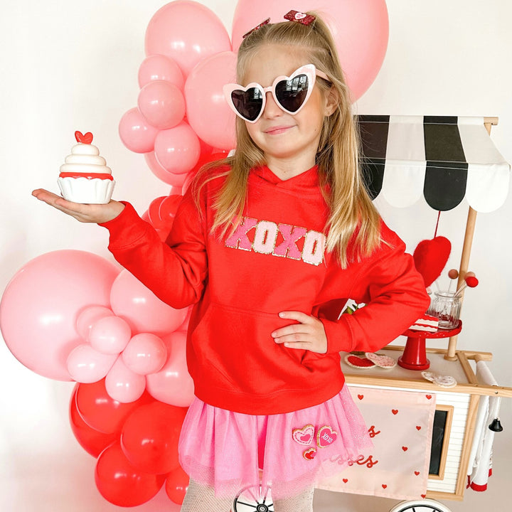 XOXO Patch Valentine's Day Youth Hoodie - Red