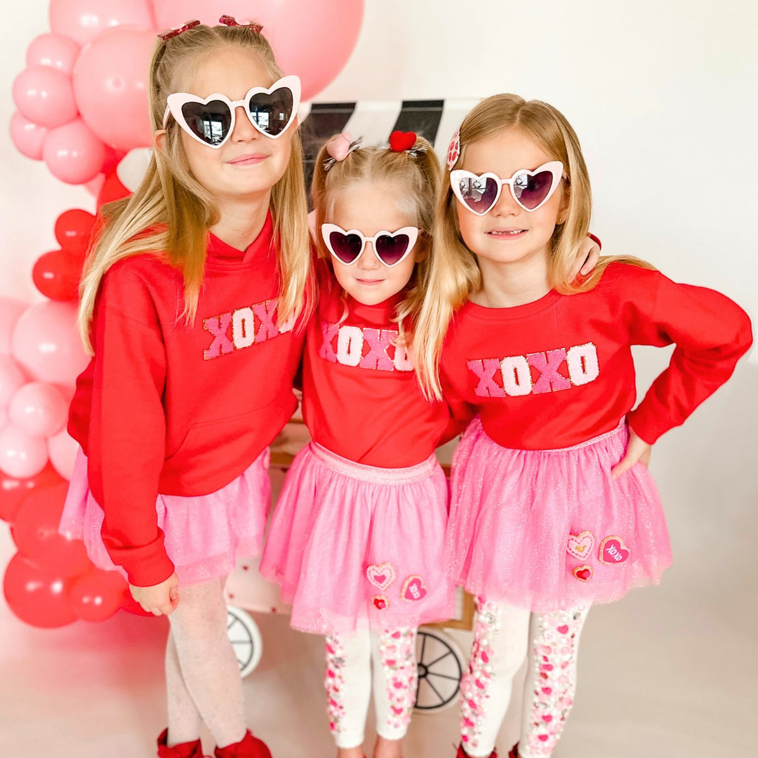 XOXO Patch Valentine's Day Youth Hoodie - Red