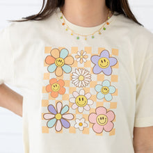 Load image into Gallery viewer, Daisy Doodle Checker Adult Short Sleeve T-Shirt - Natural