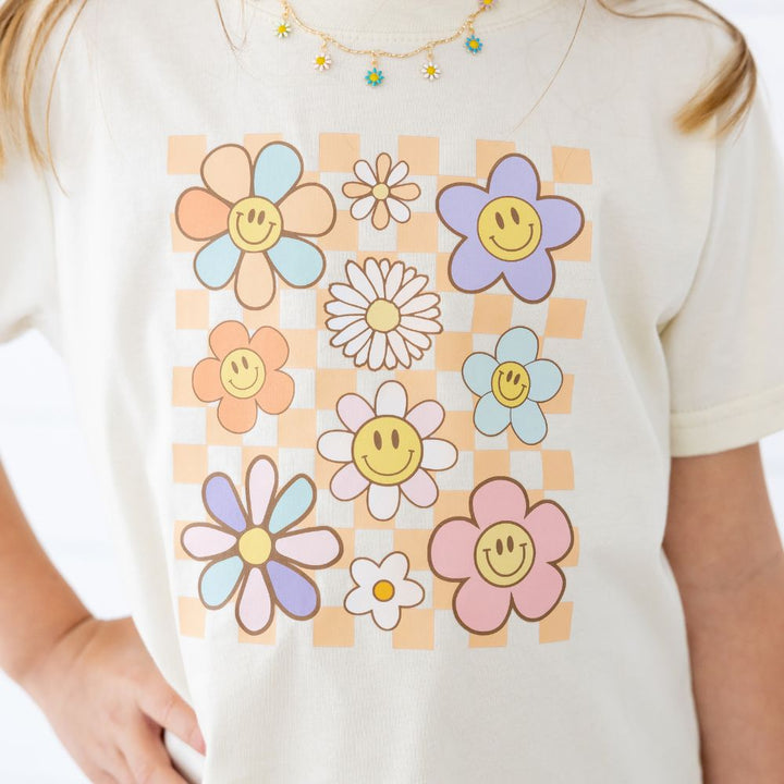 Daisy Doodle Checker Short Sleeve T-Shirt - Natural