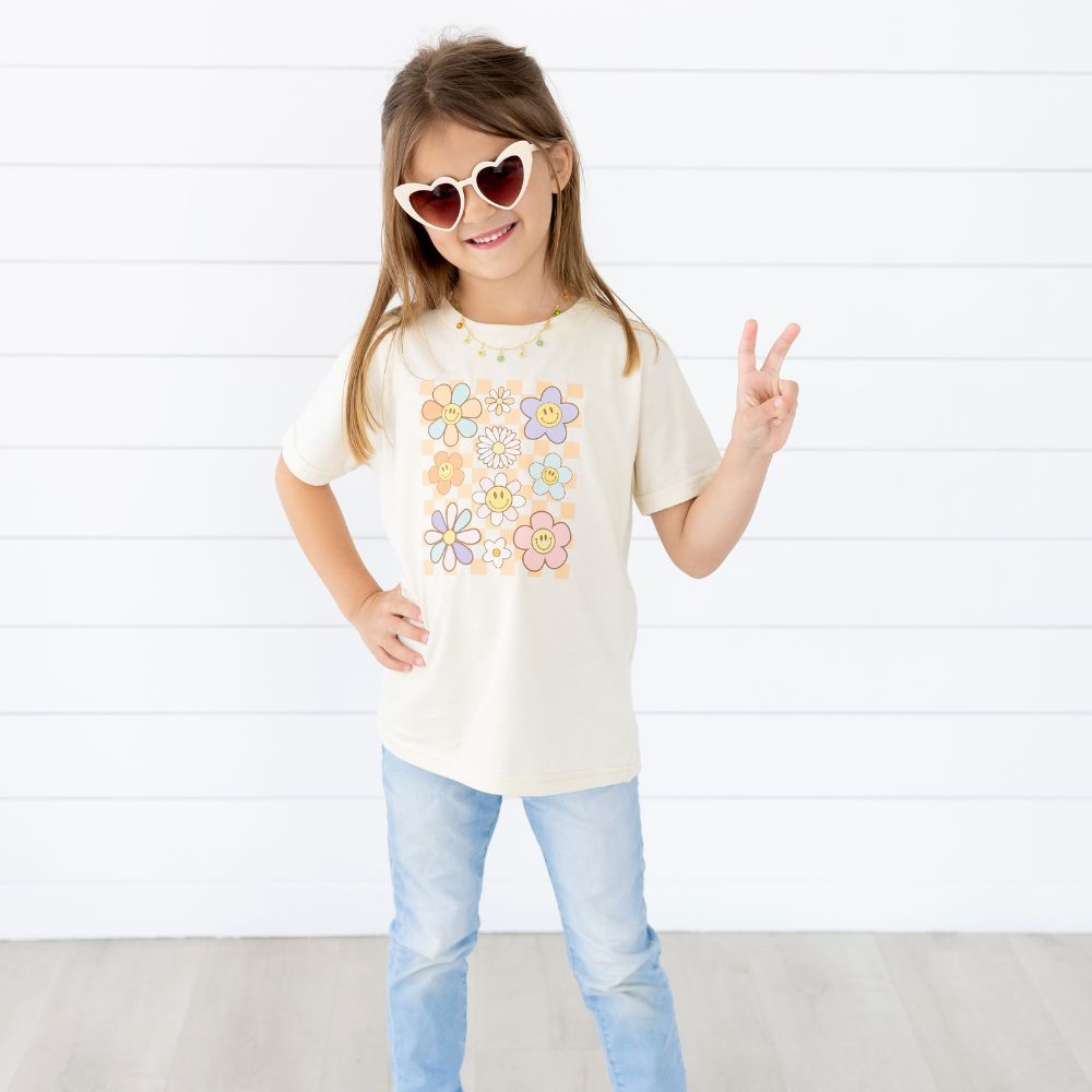 Daisy Doodle Checker Short Sleeve T-Shirt - Natural