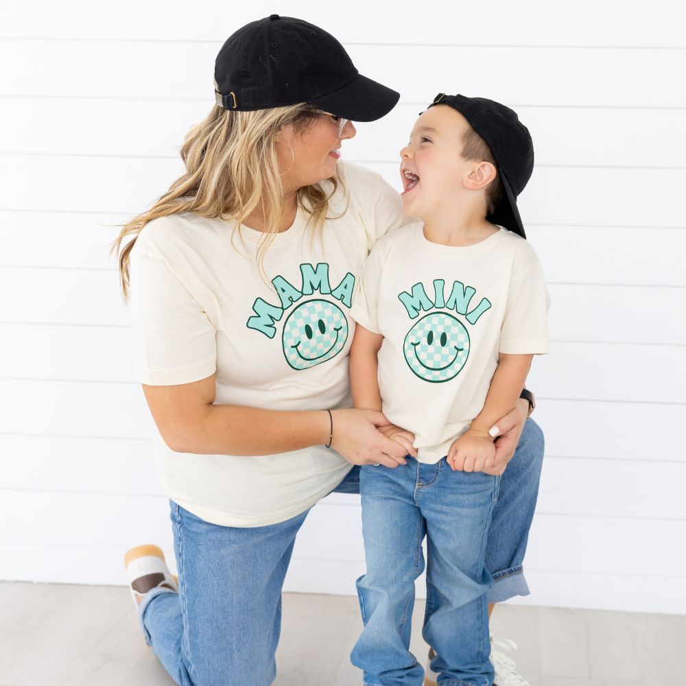 Mini Smiley Checker Short Sleeve T-Shirt - Natural