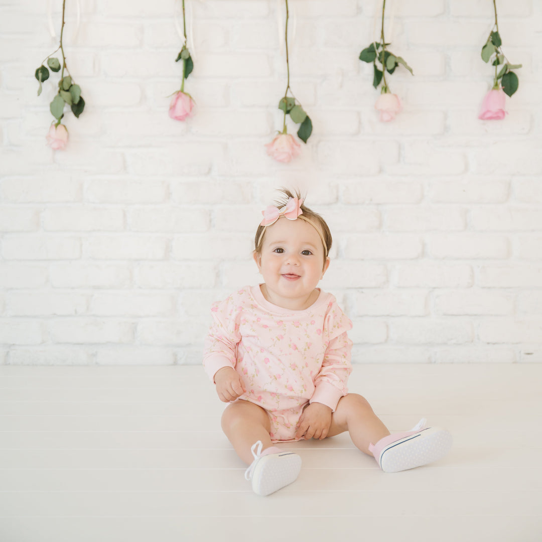 Pink Rose Long Sleeve Romper - Pink