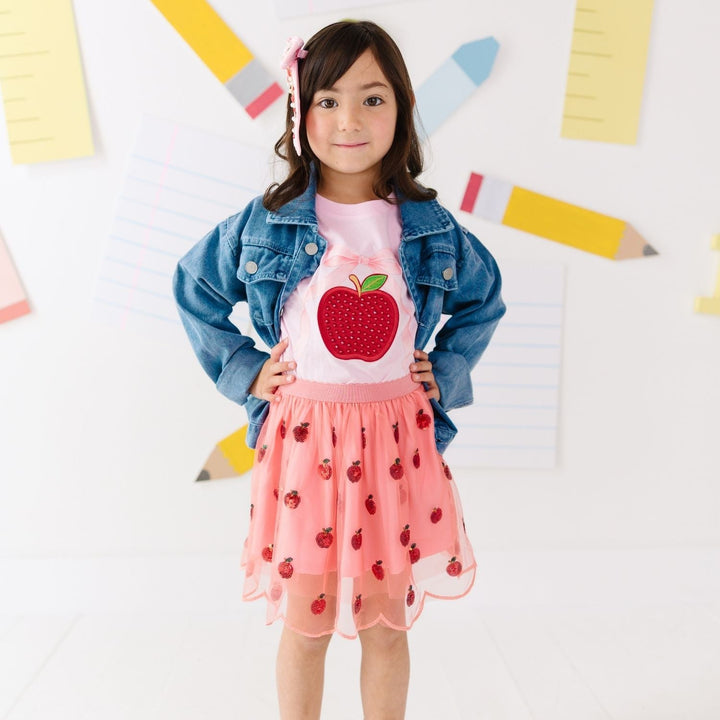 Apple Rhinestone Patch Short Sleeve T-Shirt