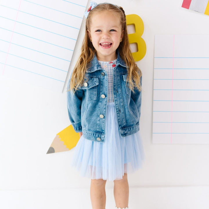 Blue Plaid Bow Patch Denim Jacket