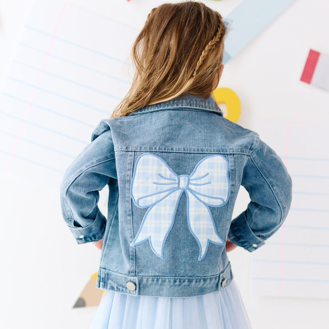 Blue Plaid Bow Patch Denim Jacket