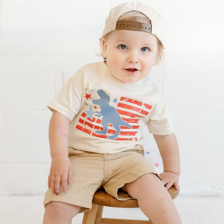All American Dino Short Sleeve T-Shirt - Natural