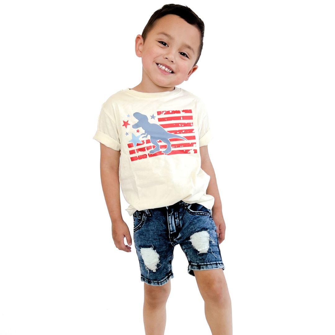 All American Dino Short Sleeve T-Shirt - Natural
