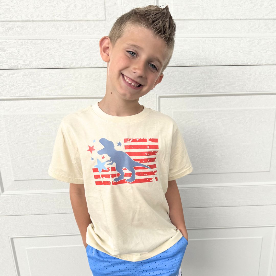 All American Dino Short Sleeve T-Shirt - Natural