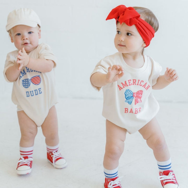American Dude Short Sleeve Romper - Natural