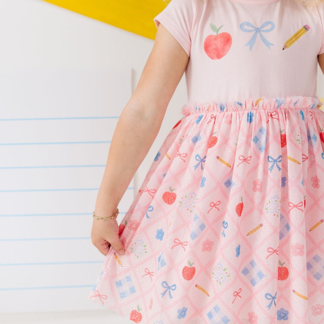Back To School Trellis Short Sleeve Tutu Dress