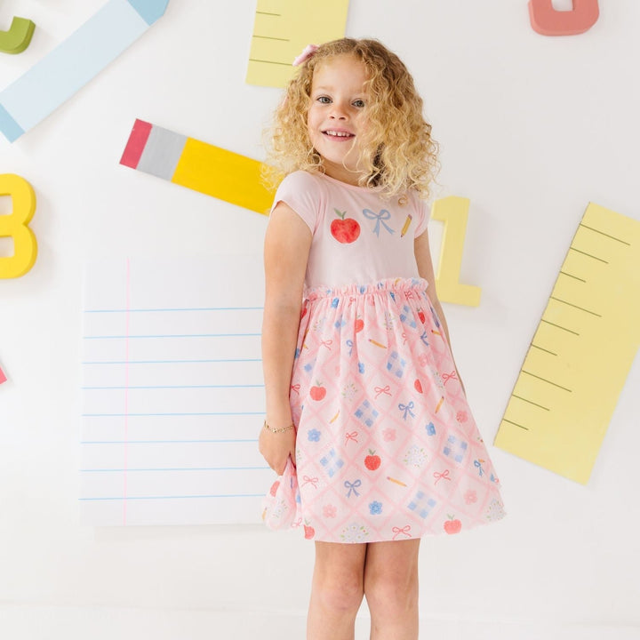 Back To School Trellis Short Sleeve Tutu Dress