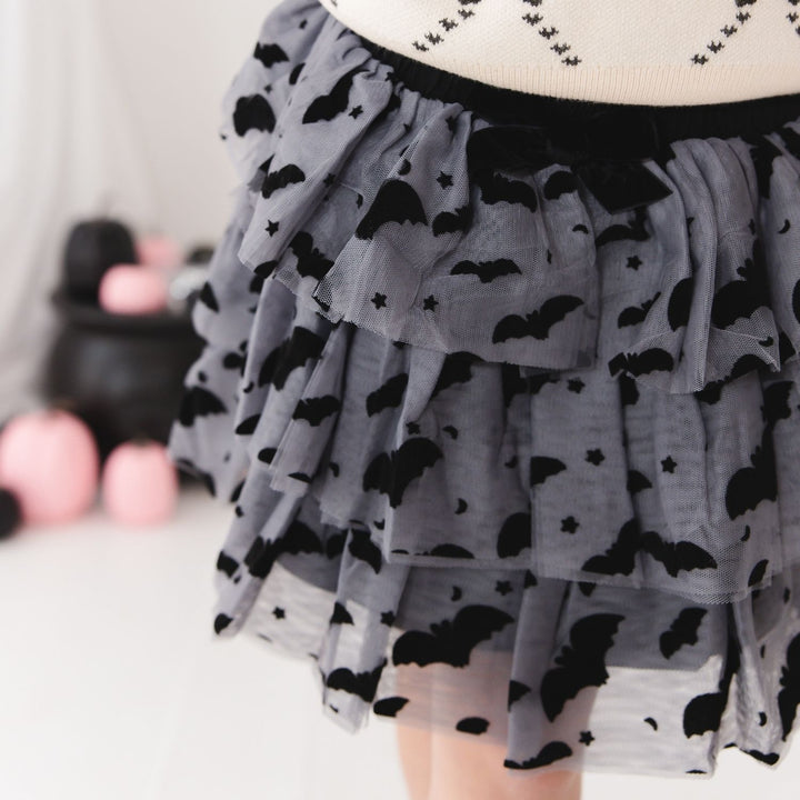 Flocked Bats Halloween Bow Tiered Tutu Skirt