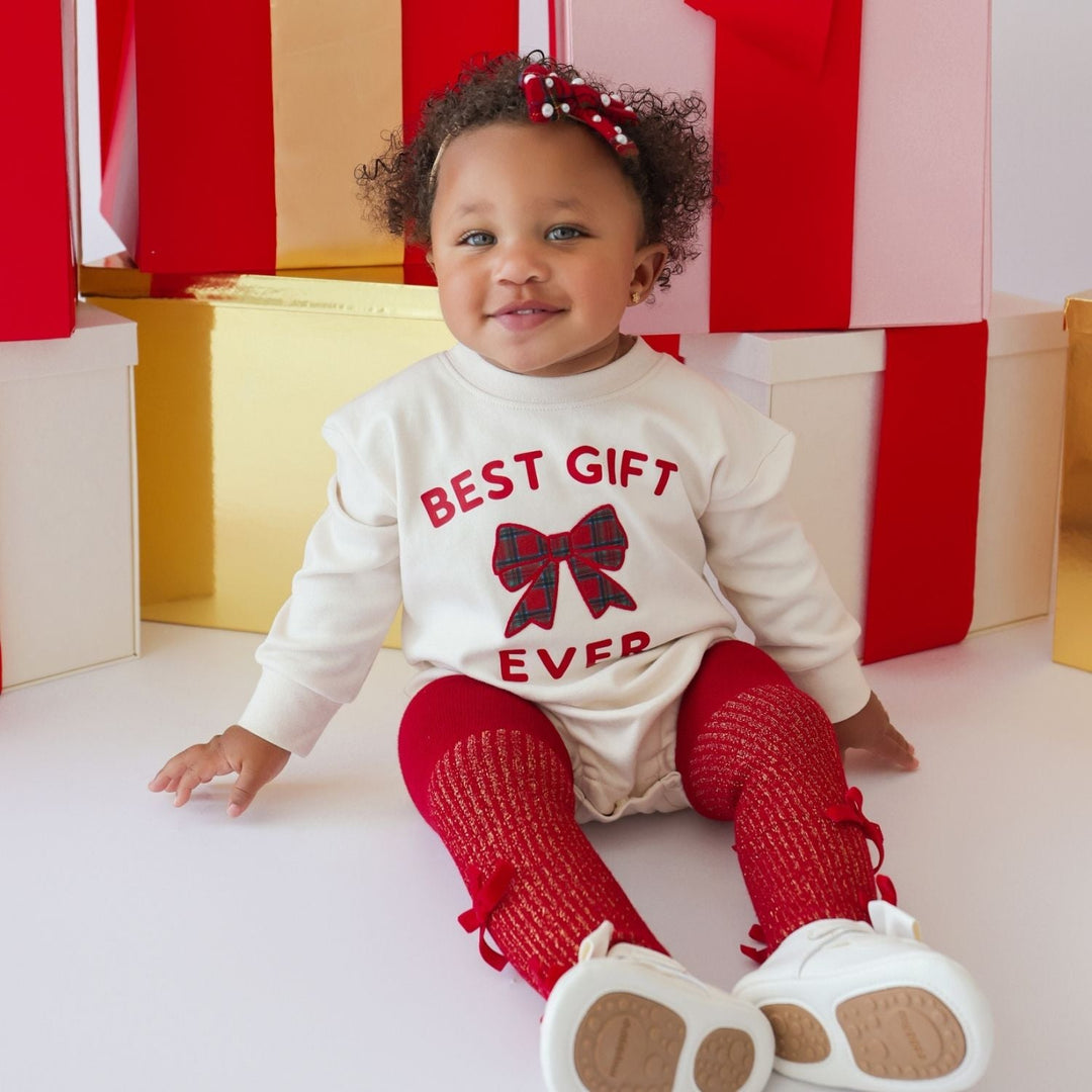 Christmas Tartan Pearl Bow Baby Headband
