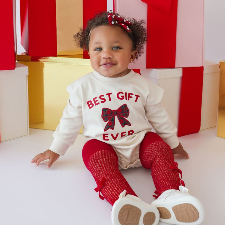 Christmas Tartan Pearl Bow Baby Headband