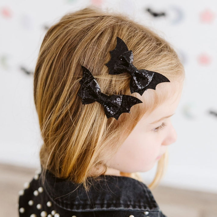 Glitter Bat Halloween Bow Clip Set