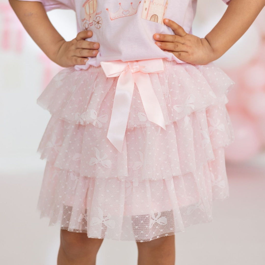 Sweet Wink Kids Bow Lace Tiered Tutu Pink Boutique Skirt 1-2Y