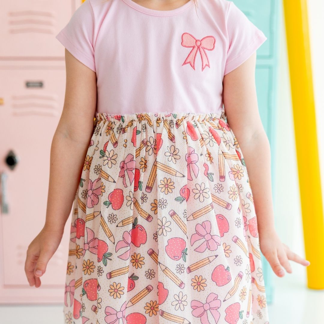 Back To School Cutie Patch Short Sleeve Tutu Dress