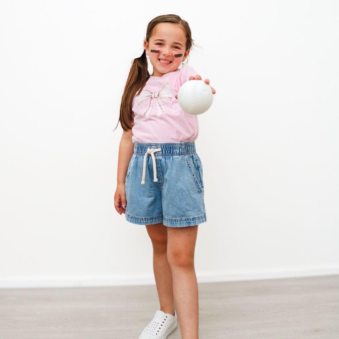 Baseball Bow Short Sleeve T-Shirt - Ballet