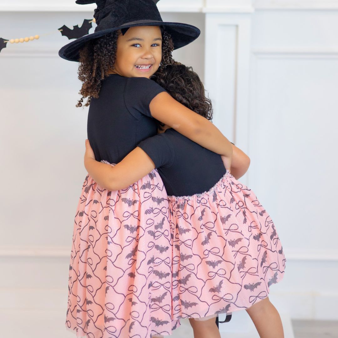 Bat Trellis Halloween Short Sleeve Tutu Dress