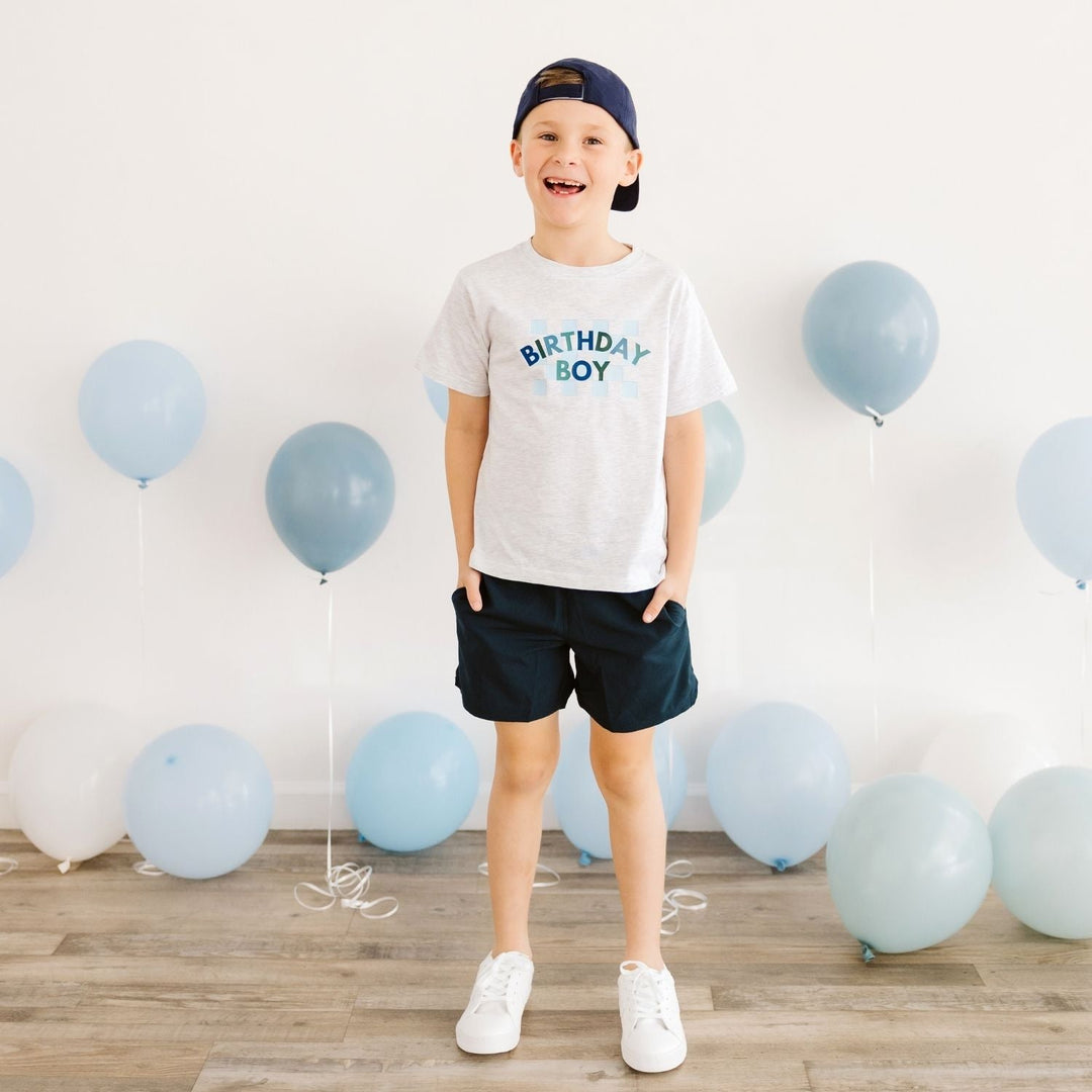 Birthday Boy Checker Short Sleeve T-Shirt - Ash