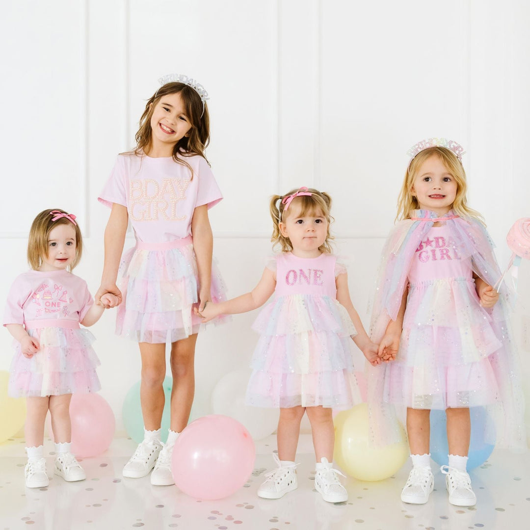 First Birthday Girl Fairy Dust Short Sleeve Tutu Dress