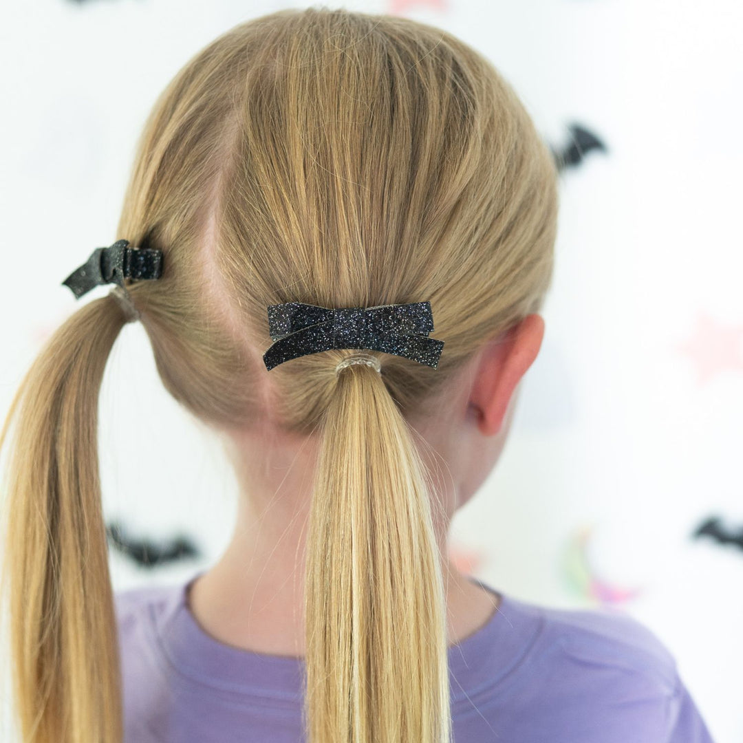 Black Glitter Bow Clip Set