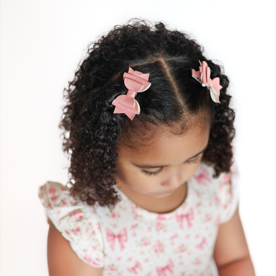 Blush Glitter Bow Clip Set