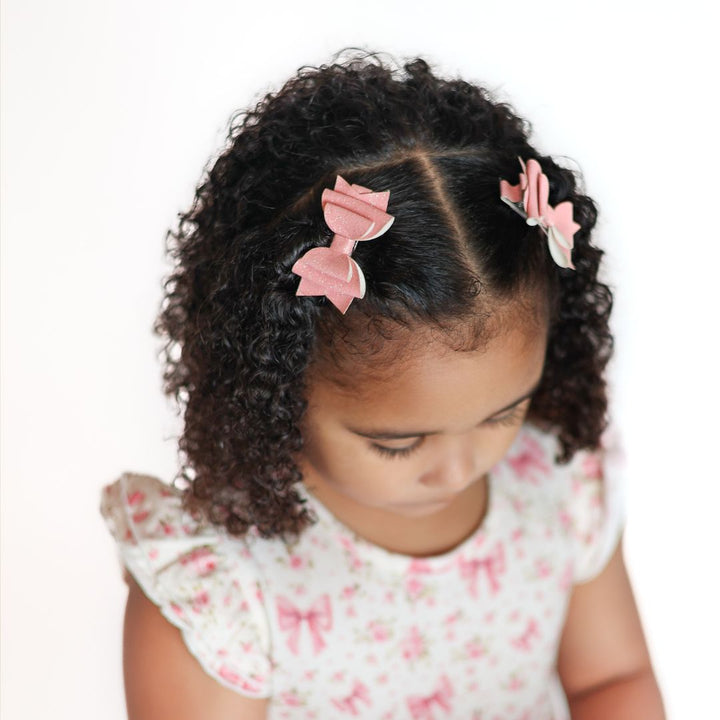 Blush Glitter Bow Clip Set