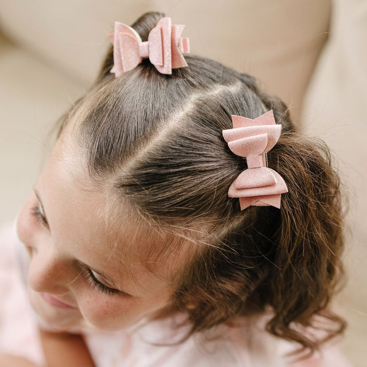 Blush Glitter Bow Clip Set