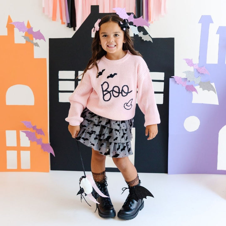 Flocked Bats Halloween Bow Tiered Tutu