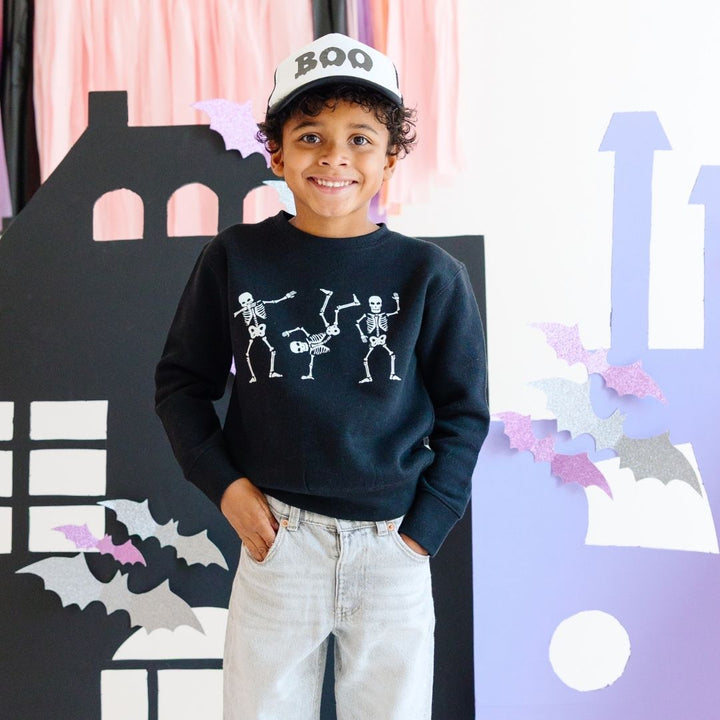 Silly Skelly Glow In The Dark Halloween Sweatshirt - Black