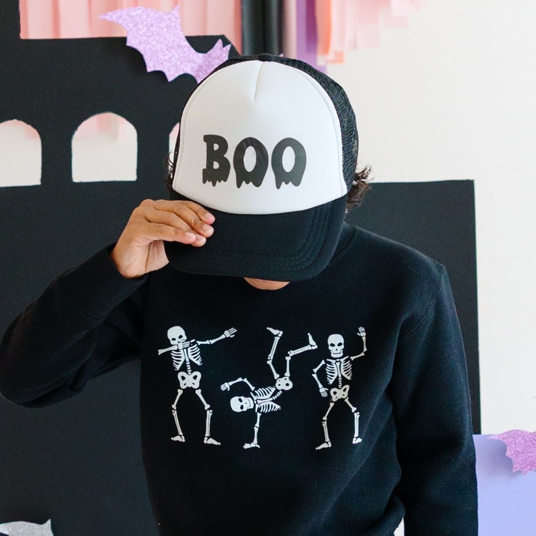Silly Skelly Glow In The Dark Halloween Sweatshirt - Black