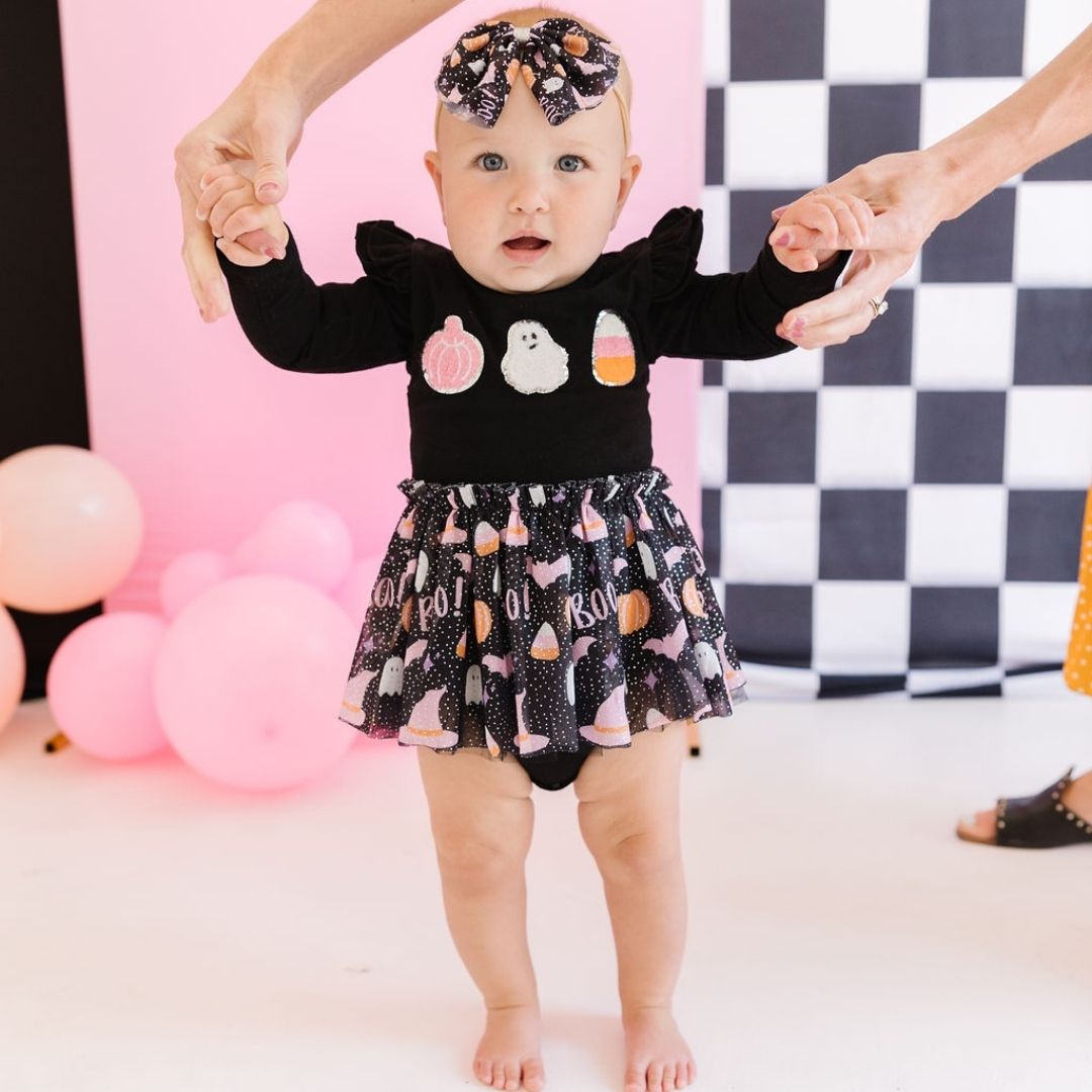 NIUAOAO Baby Mädchen Halloween Kostüm 3-teilig - Skelett Romper Mit Tutu Rock