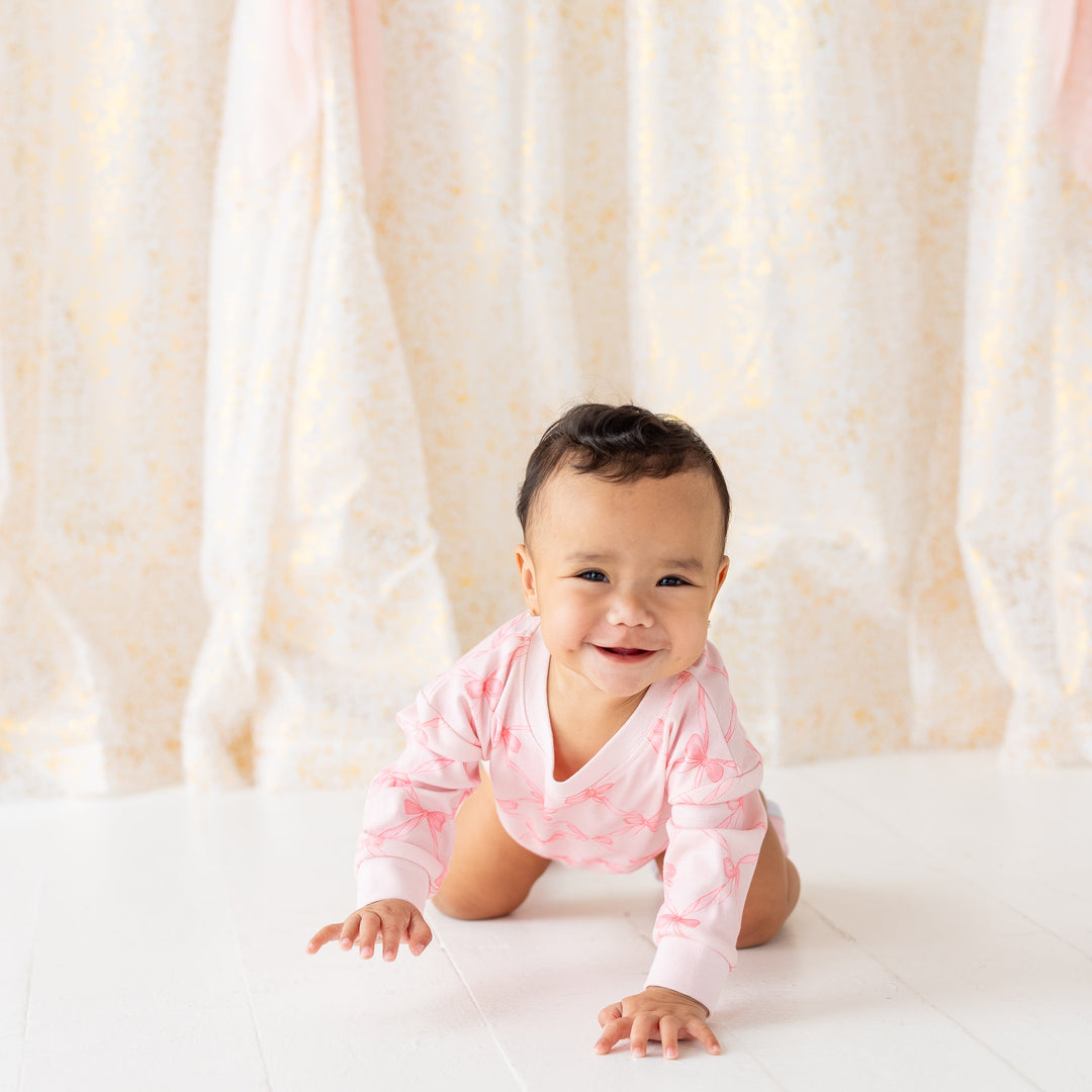 Bow Trellis Long Sleeve Romper - Ballet